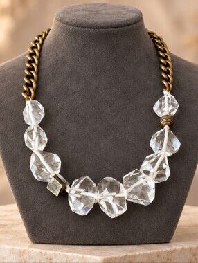 Silpada K&R Crystal Rocks Pyrite Brass Necklace KRN0138 Retired EUC